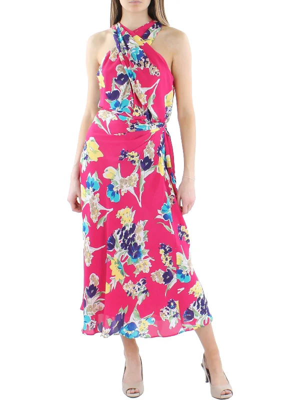 Womens Floral Halter Maxi Dress Trendy Maxi Dress with Bow