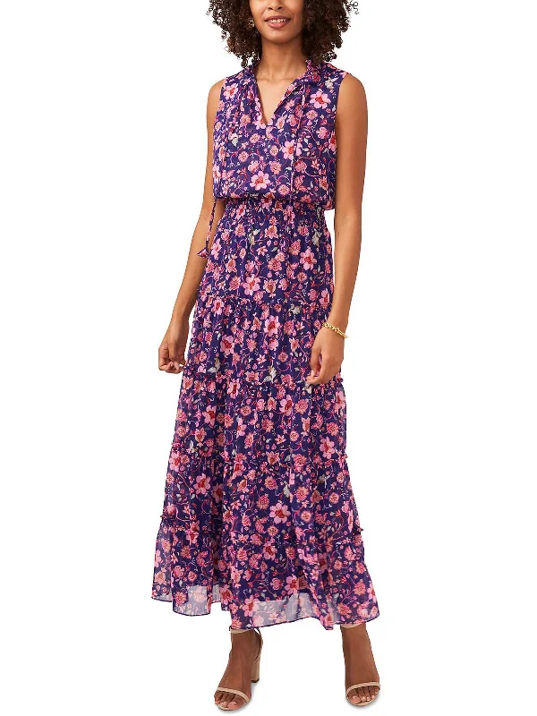 Womens Floral Print Smocked Maxi Dress Stylish Button-Up Maxi Dress