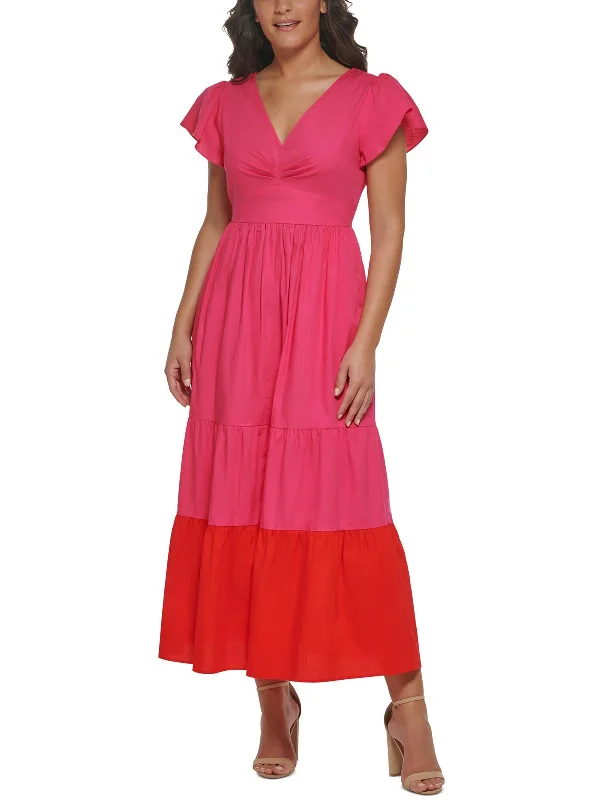 Womens Flutter Sleeve Long Maxi Dress Comfortable Satin Maxi Dress