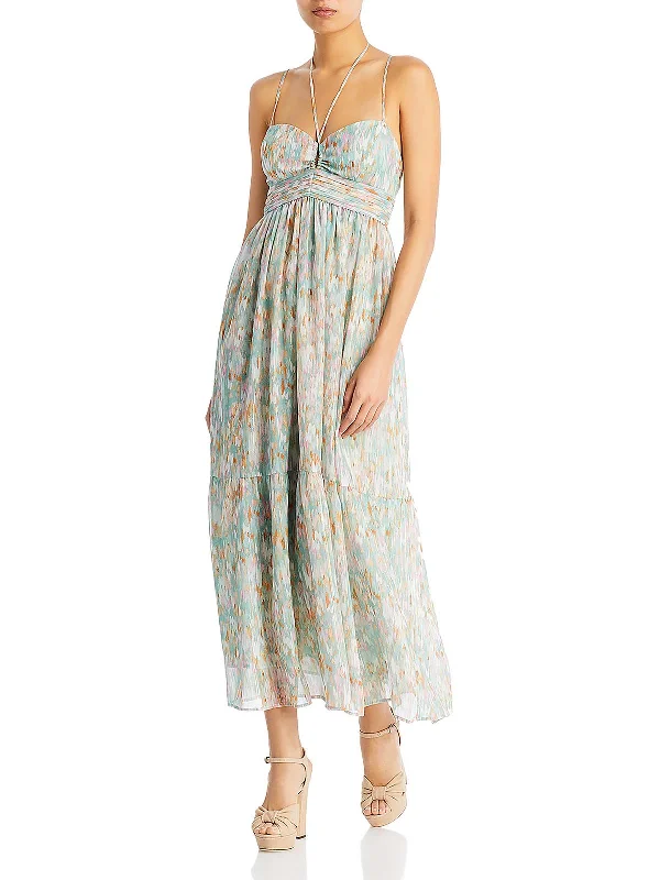 Womens Pintuck Metallic Maxi Dress Fashionable Maxi Dress with Fringe