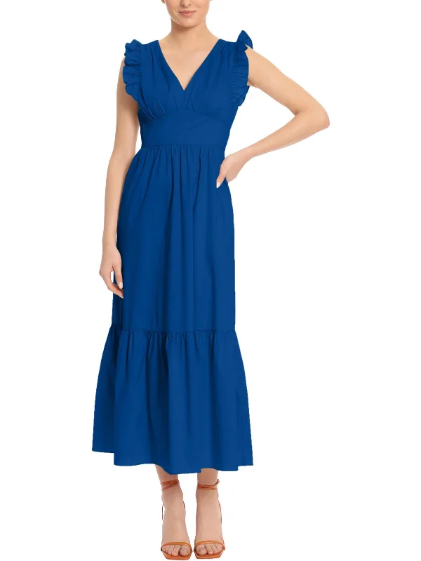 Womens Ruffle Sleeve Long Maxi Dress Fashionable Chiffon Tiered Maxi Dress