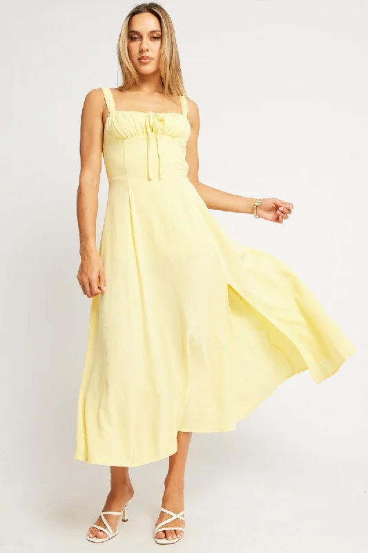 Yellow Maxi Dress Corset Detailed Classic A-Line Maxi Dress