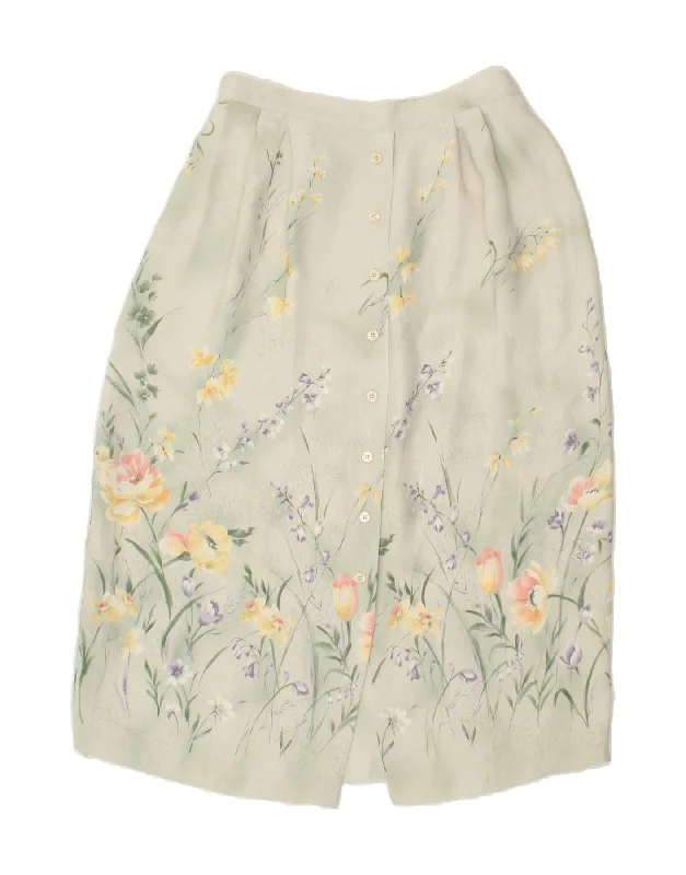 ALFRED DUNNER Womens Straight Skirt UK 14 Medium W30  Green Floral linen skirt airy