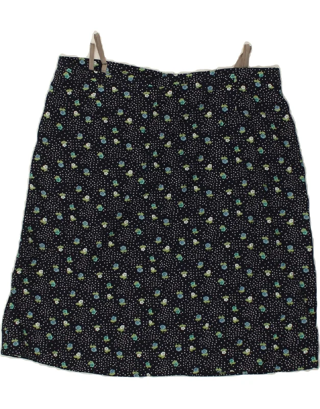 CANDA Womens Straight Skirt W34 Large Navy Blue Floral Viscose seamless skirt comfort