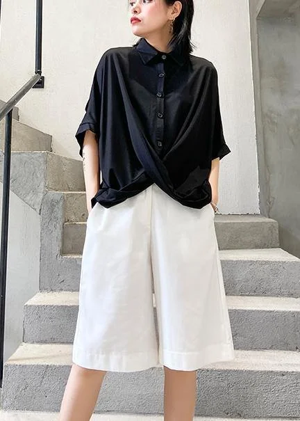 Chic lapel asymmetric cotton shirts Tunic Tops black blouse Fashionable Short Sleeve Vest Chic lapel asymmetric cotton shirts Tunic Tops black blouse Fashionable Short Sleeve Vest