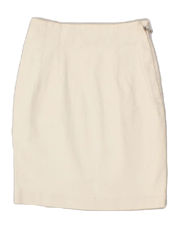 COLOUR VILLE Womens Pencil Skirt UK 12 Medium W24 Off White Cotton lace skirt intricate