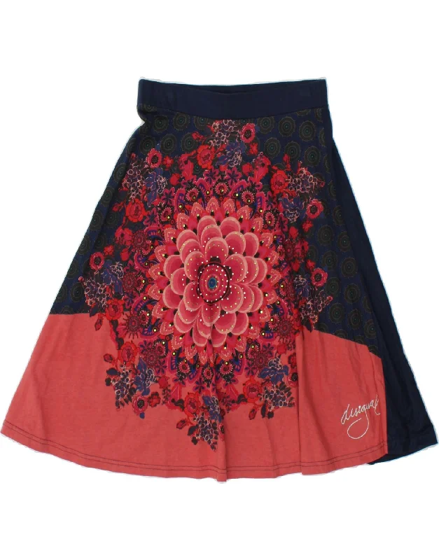 DESIGUAL Womens A-Line Skirt UK 6 XS W25 Navy Blue Floral Cotton leather skirt sleek