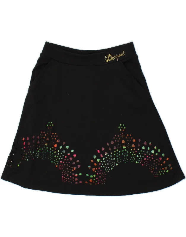 DESIGUAL Womens Abstract Pattern A-Line Skirt Small W26 Black Polyester denim skirt durable