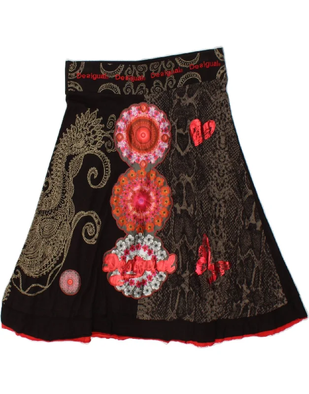 DESIGUAL Womens Abstract Pattern A-Line Skirt UK 10 Small W28 Black Cotton denim skirt classic