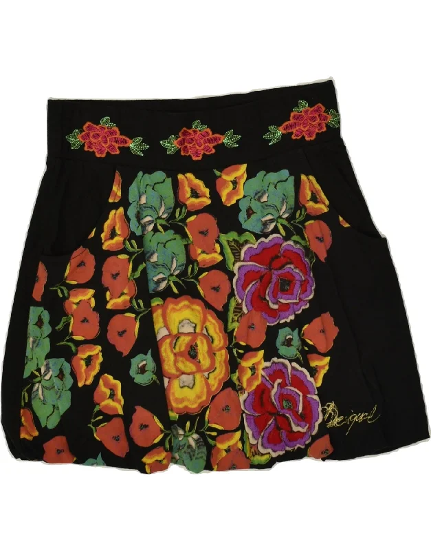 DESIGUAL Womens Bubble Skirt Medium W32  Black Floral Cotton cashmere skirt soft