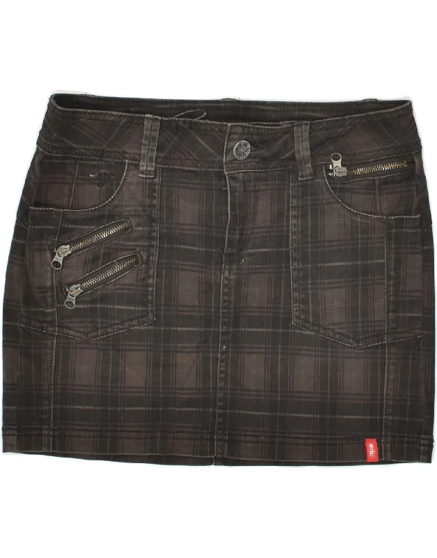ESPRIT Womens Mini Skirt W34 Large Grey Check Cotton denim skirt fashionable