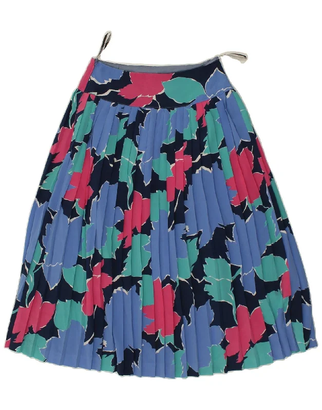 HAMMER Womens Knife Pleated Skirt W26 Small Navy Blue Floral lightweight skirt design