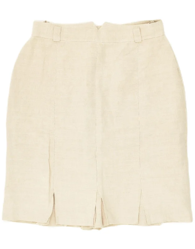 HIRSCH Womens Pencil Skirt IT 42 Medium W30  Beige Linen satin skirt smooth