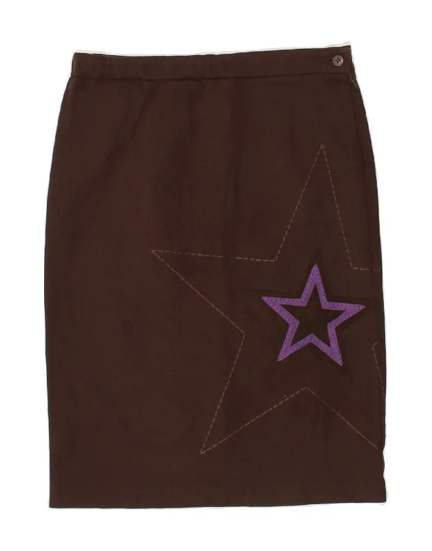 ICEBERG Womens Graphic Midi Skirt IT 40 Small W27 Brown Geometric Cotton corduroy skirt textured