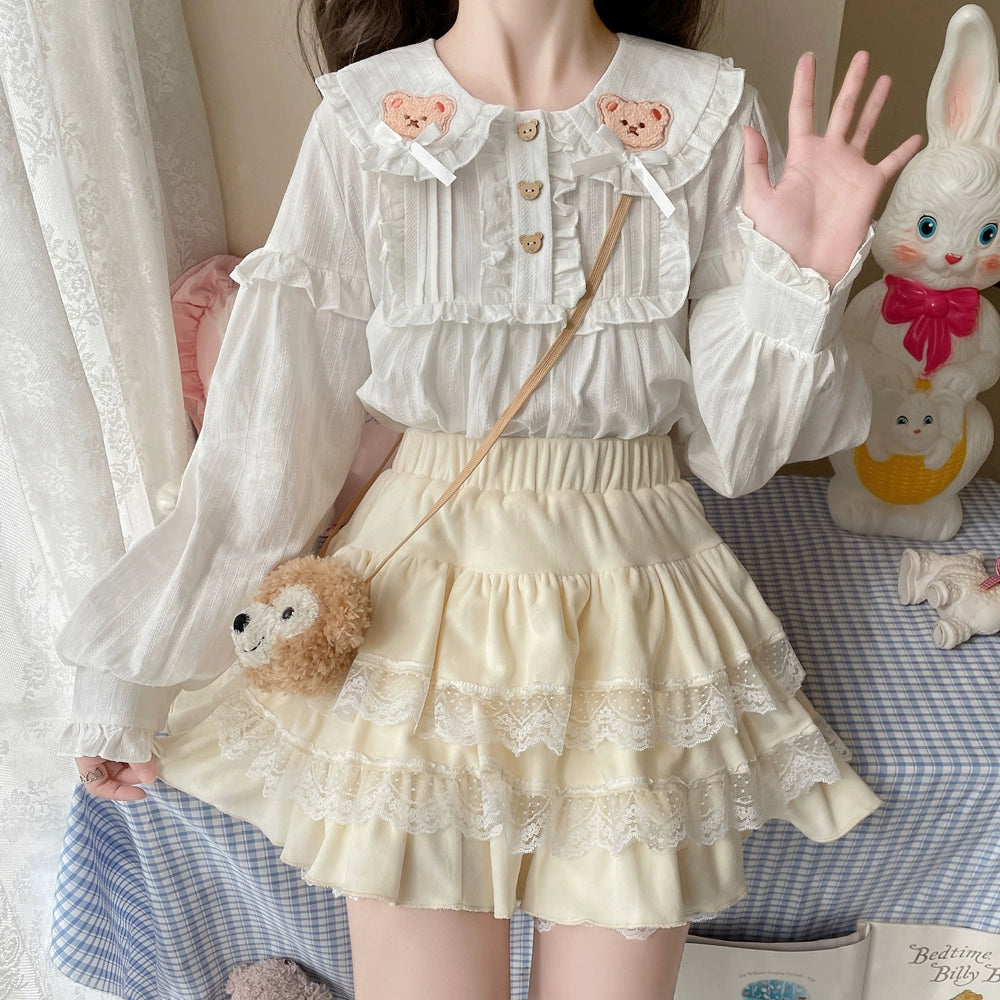 Sugar Girl~Kawaii Lolita Skirt Lace Cake Short SK wool skirt warm