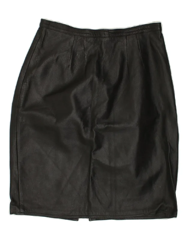 L.LAMBERTAZZI Womens High Waist Leather Skirt IT 48 XL W28  Black Leather lightweight skirt design