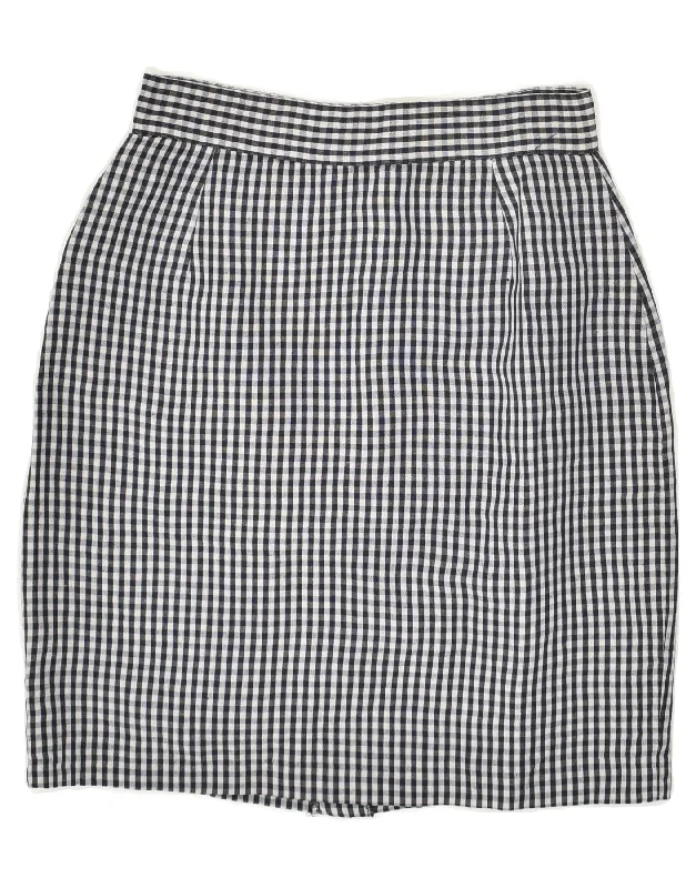 L'ALTRA MODA Womens Pencil Skirt IT 40 Small W24 Navy Blue Gingham Linen velvet skirt plush