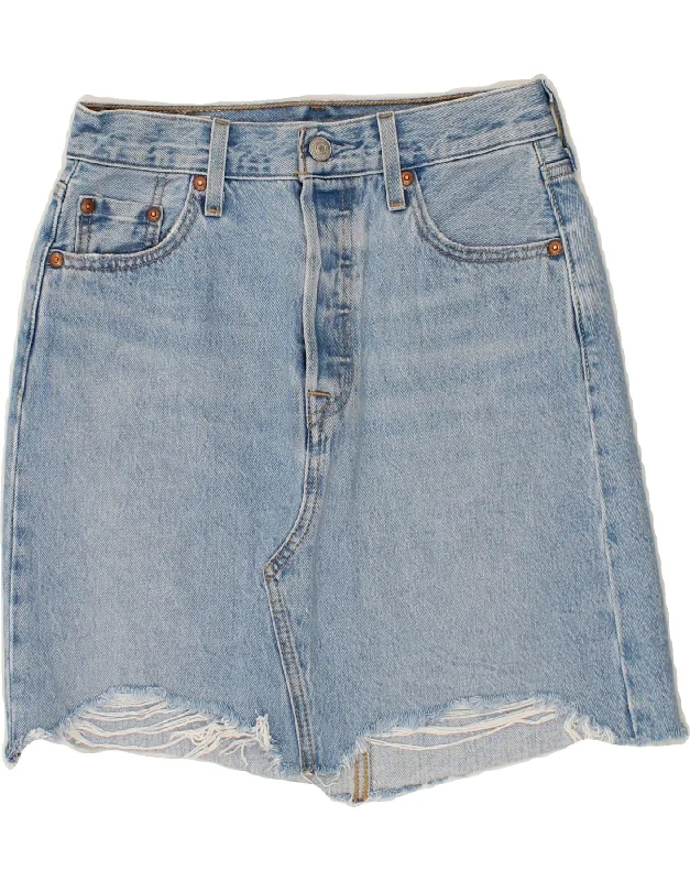 LEVI'S Womens 501 Denim Skirt W26 Small Blue Cotton asymmetrical skirt cut