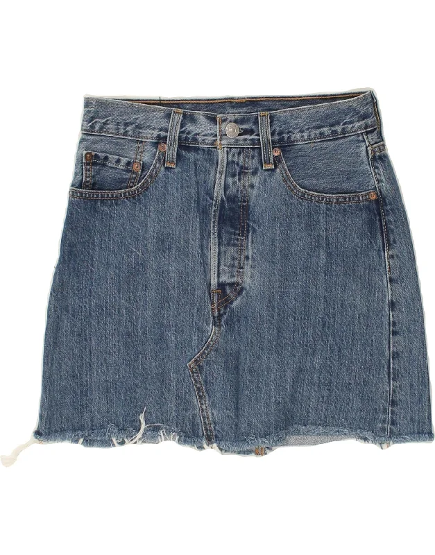 LEVI'S Womens Denim Skirt W25 XS Blue Cotton velvet skirt glossy