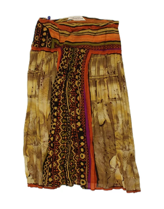 MARIELLA BURANI Womens Pleated Skirt UK 14 Large W33  Brown Geometric linen skirt relaxed