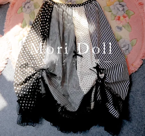 Mori Doll~Strawberry Jam~Sweet Lolita Dot and Stripe Print Skirt cashmere skirt fine Mori Doll~Strawberry Jam~Sweet Lolita Dot and Stripe Print Skirt cashmere skirt fine