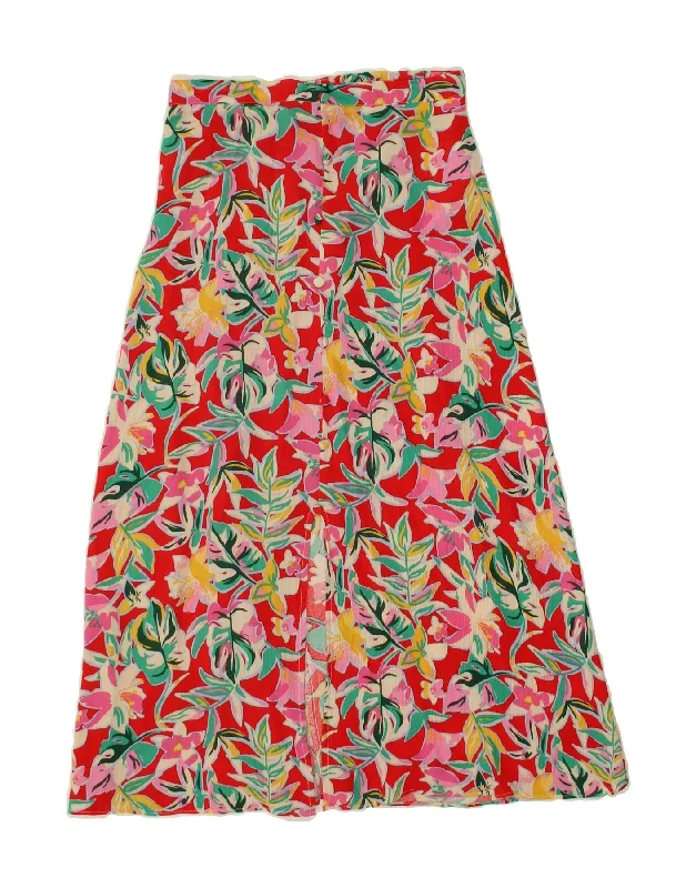 NAF NAF Womens Midi Skirt Small W26   Red Floral Viscose cotton skirt soft