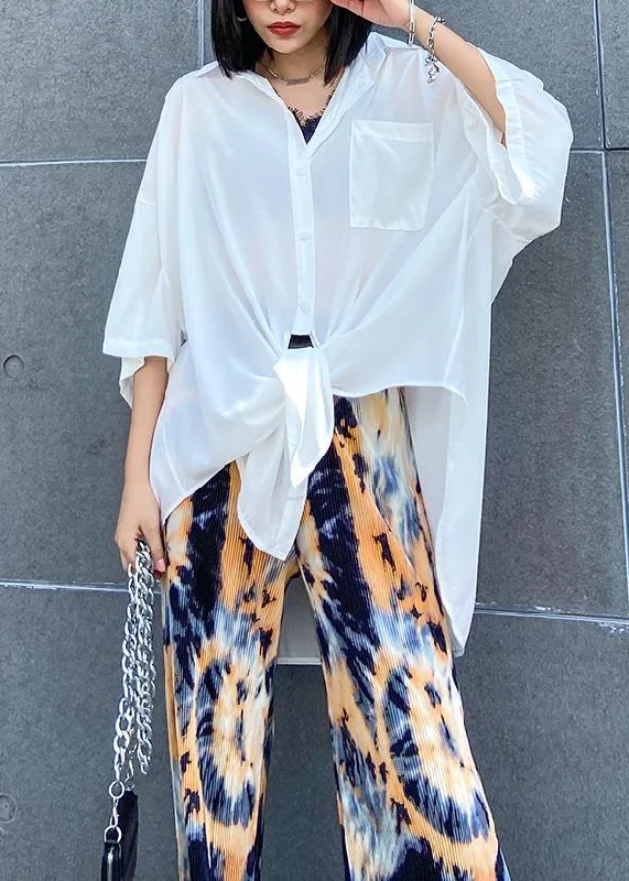 Natural white cotton clothes For Women wild short summer shirts Relaxed Fit Short Blouse Natural white cotton clothes For Women wild short summer shirts Relaxed Fit Short Blouse