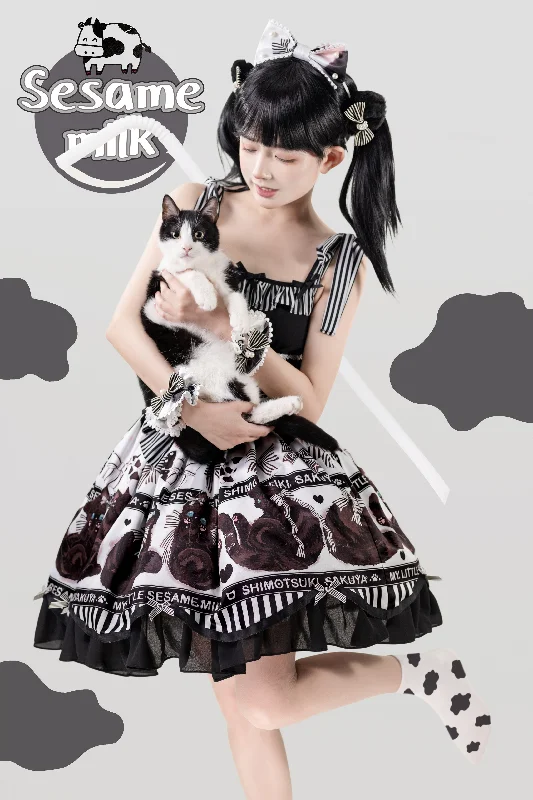 Sakuya Lolita~Kawaii Lolita Cat Print Skirt Suit velvet skirt rich