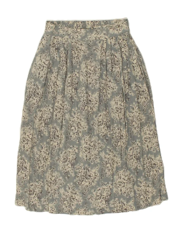 RENA ROWAN Womens Petite Pleated Skirt US 8 Medium W26  Grey Floral Rayon cashmere skirt soft