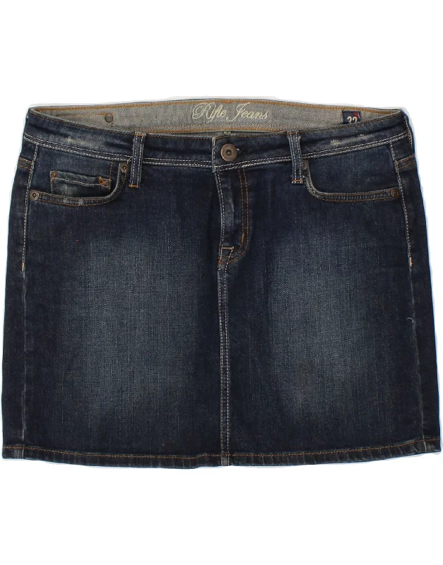 RIFLE Womens Low Waist Mini Denim Skirt W32 Large Navy Blue Cotton silk skirt elegant