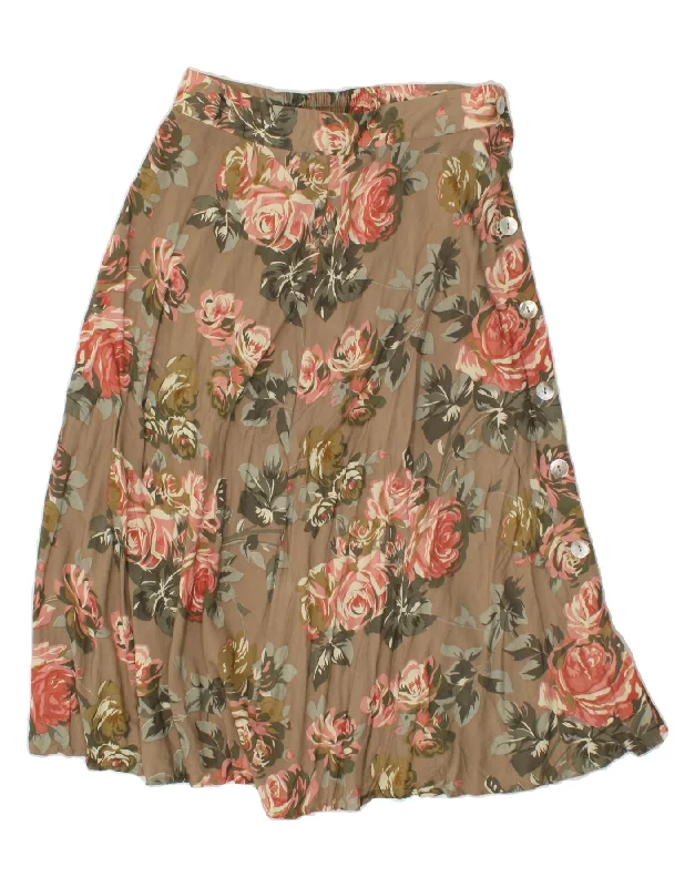 SAG HARBOR Womens A-Line Skirt Large W32 Brown Floral Rayon wool skirt breathable