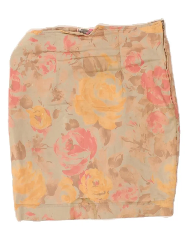 SPORT STAFF Womens High Waist Pencil Skirt Large W27  Beige Floral Viscose leather skirt durable