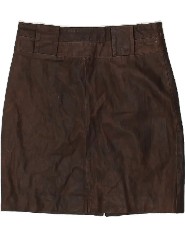 STREET ONE Womens Leather Skirt UK 10 Small W30 Brown Leather cashmere skirt plush