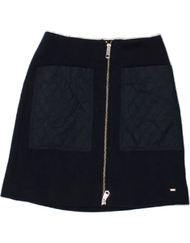 TOMMY HILFIGER Womens A-Line Skirt US 00 2XS W28 Navy Blue Polyester leather skirt durable