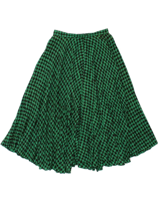 VINTAGE Womens A-Line Skirt IT 42 Medium W28 Green Houndstooth linen skirt natural