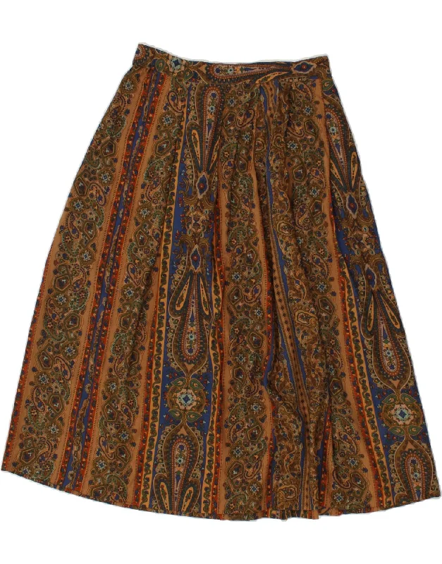 VINTAGE Womens A-Line Skirt UK 14 Medium W28 Brown Paisley Rayon silk skirt luxurious