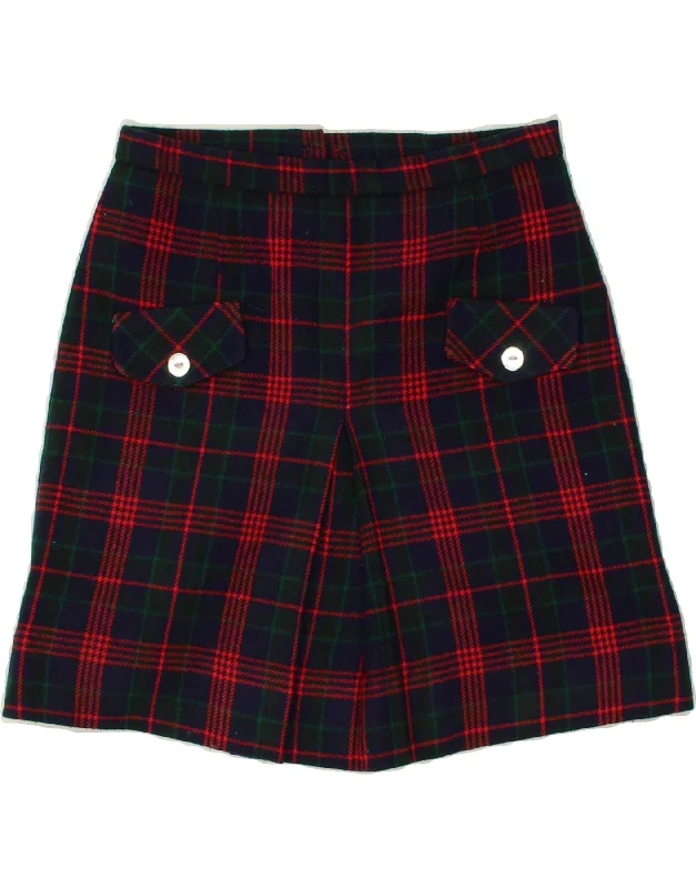 VINTAGE Womens A-Line Skirt W24 XS Navy Blue Plaid lace skirt intricate