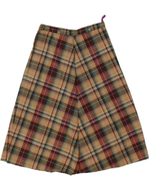 VINTAGE Womens A-Line Skirt W25 XS Beige Plaid leather skirt sleek