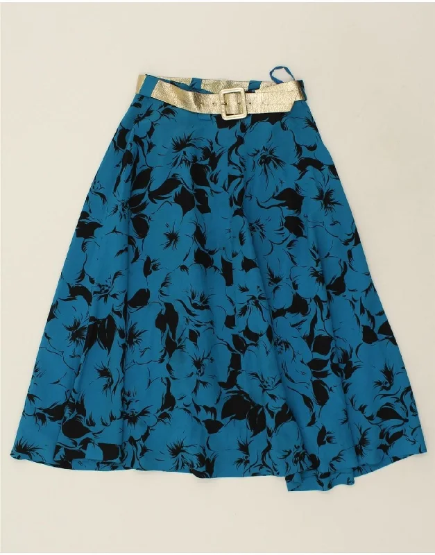 VINTAGE Womens A-Line Skirt W25 XS Blue Floral velvet skirt plush