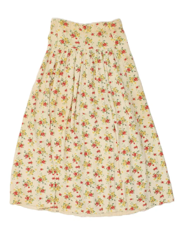 VINTAGE Womens A-Line Skirt W26 Small Beige Floral wool skirt breathable