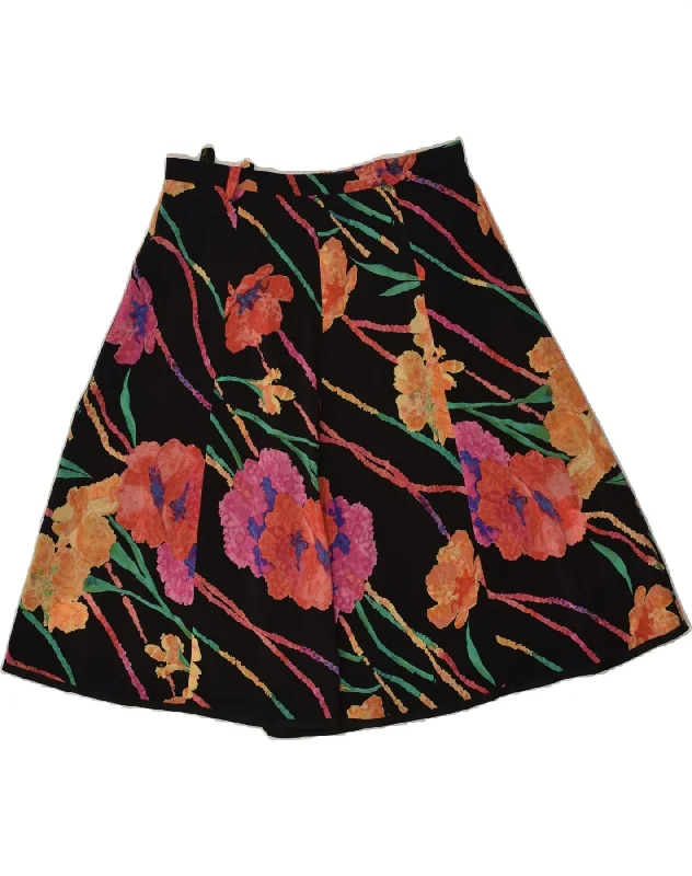 VINTAGE Womens A-Line Skirt W26 Small  Black Floral Viscose cashmere skirt rich