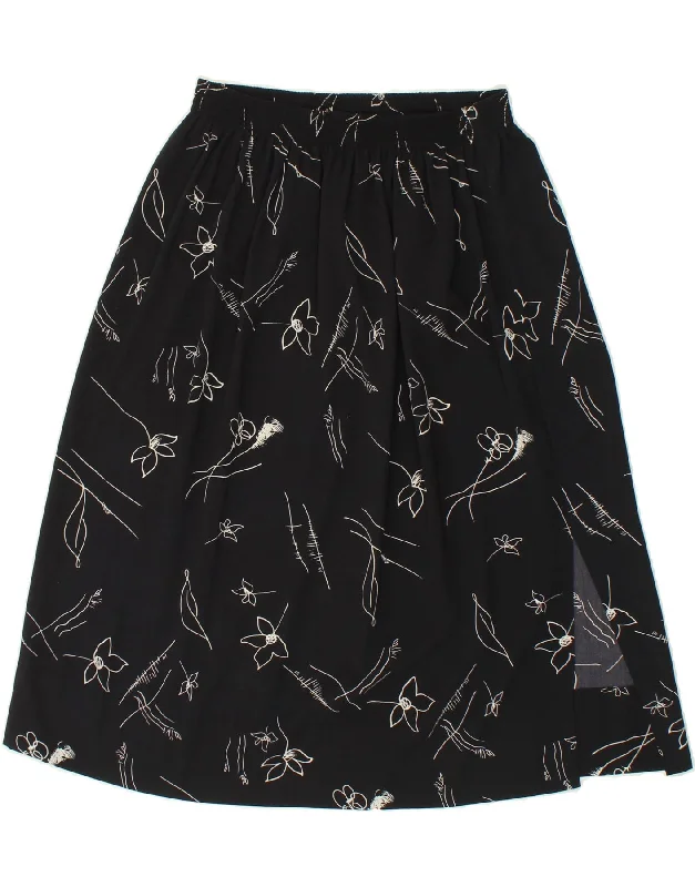 VINTAGE Womens A-Line Skirt W26 Small Black Floral ruffled skirt detail
