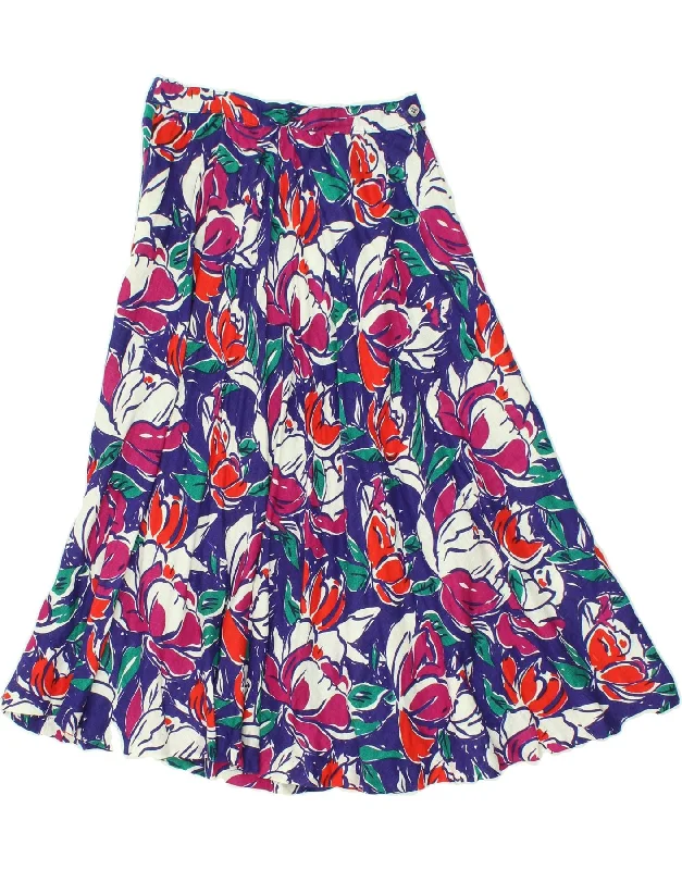 VINTAGE Womens A-Line Skirt W26 Small Multicoloured Floral silk skirt lustrous
