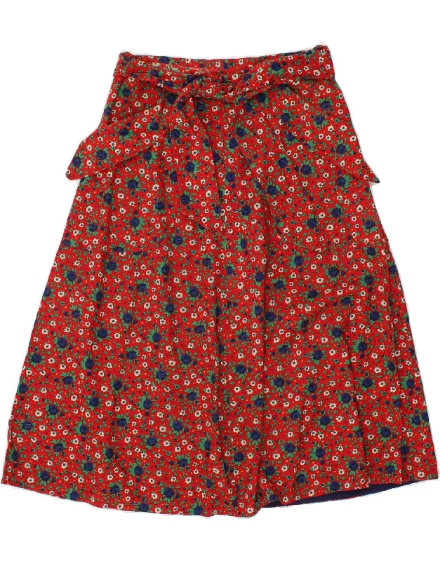 VINTAGE Womens A-Line Skirt W26 Small Red Floral vintage skirt charm