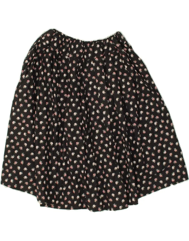 VINTAGE Womens A-Line Skirt W27 Small Black Floral chiffon skirt floaty