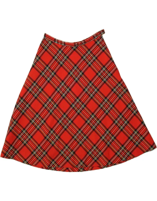 VINTAGE Womens A-Line Skirt W27 Small Red Plaid midi skirt versatile