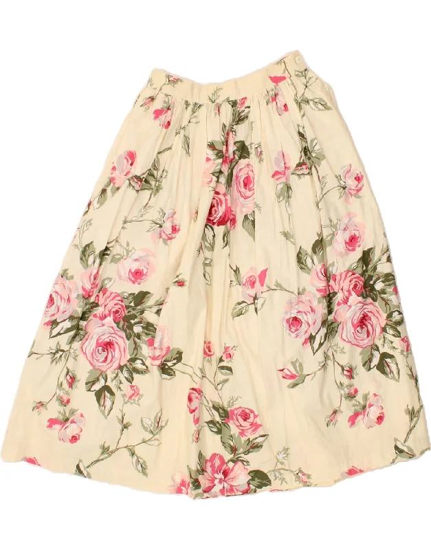 VINTAGE Womens A-Line Skirt W30 Medium Beige Floral wool skirt warm