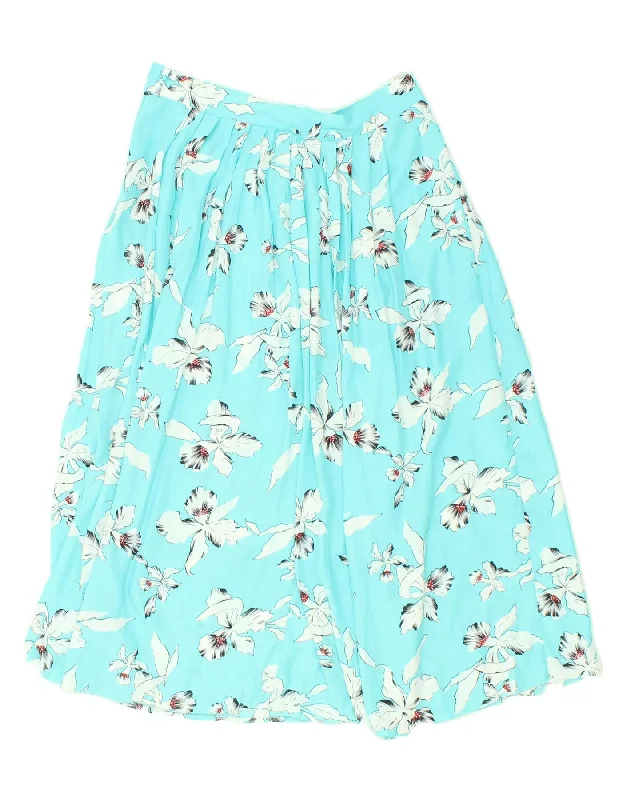 VINTAGE Womens A-Line Skirt W30 Medium Blue Floral leather skirt bold