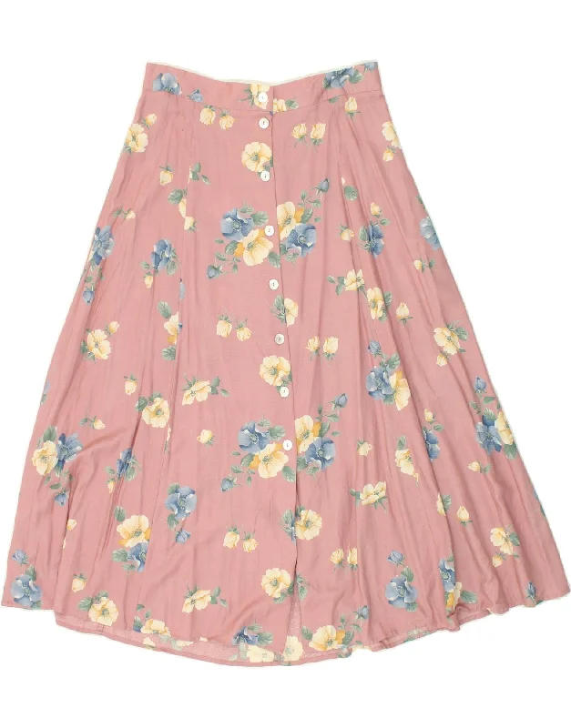 VINTAGE Womens A-Line Skirt W30 Medium Pink Floral Rayon denim skirt trendy