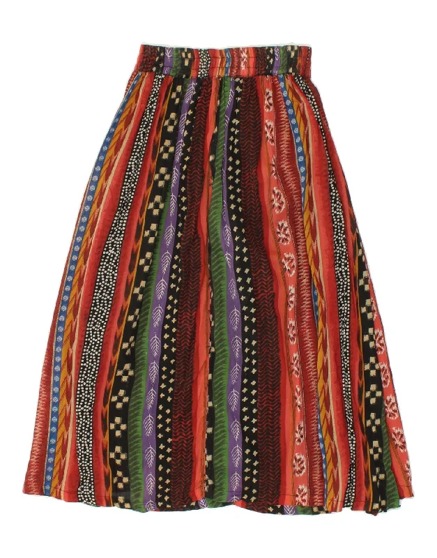 VINTAGE Womens Abstract Pattern A-Line Skirt Medium W24  Red Patchwork button skirt front